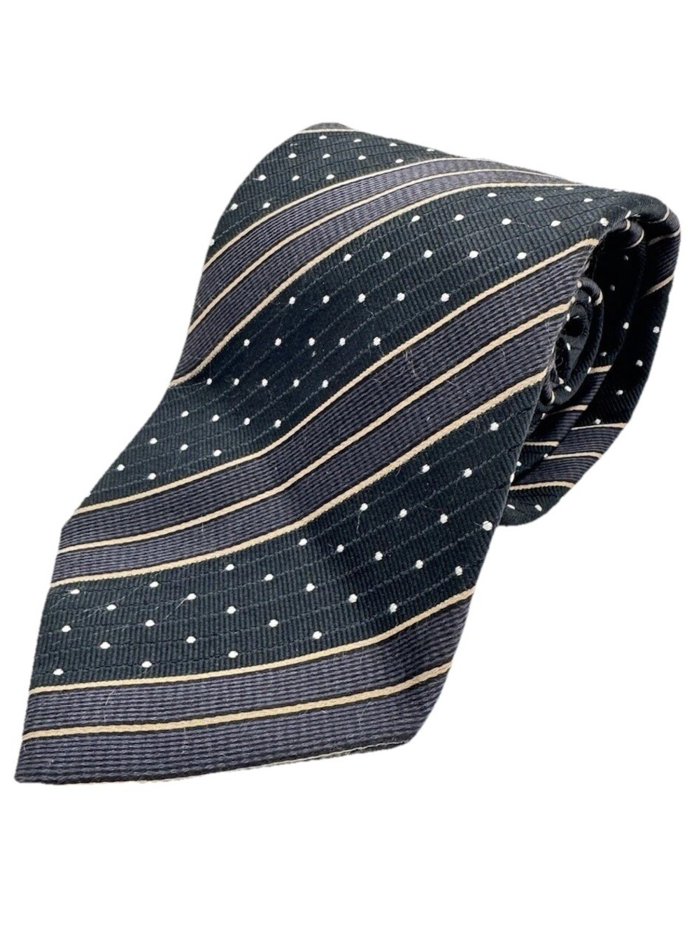 ERMENEGILDO ZEGNA COUTURE Gray Striped Silk Tie Polla Dots ITALY
